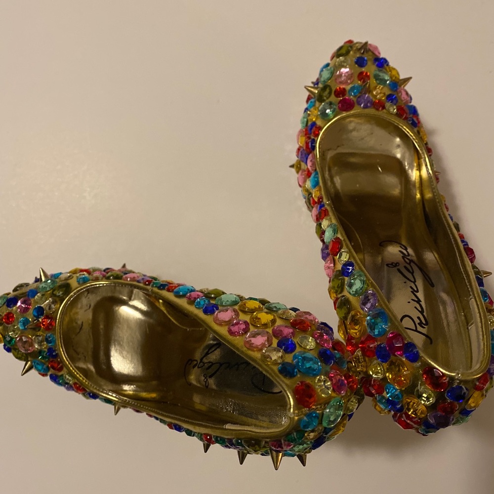 Privileged Purrr Gold Multicolor Rhinestone Heels - Picture 4 of 5